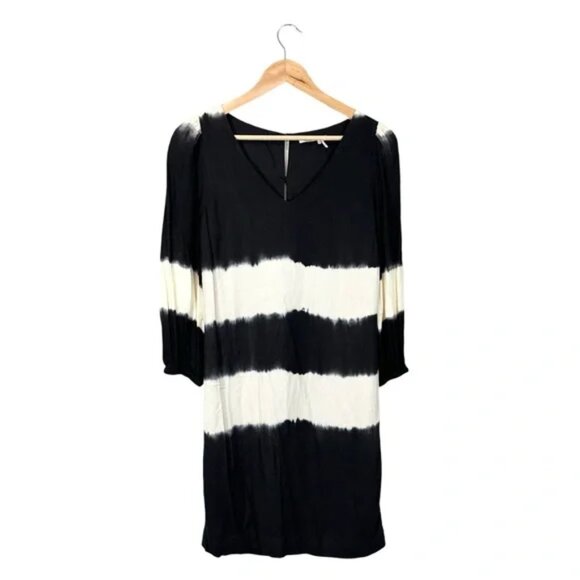 Anthropologie Floreat Ink Wash Tie Dye Dress V-Neck 3/4 Sleeve Black, Size 2 - Picture 2 of 15